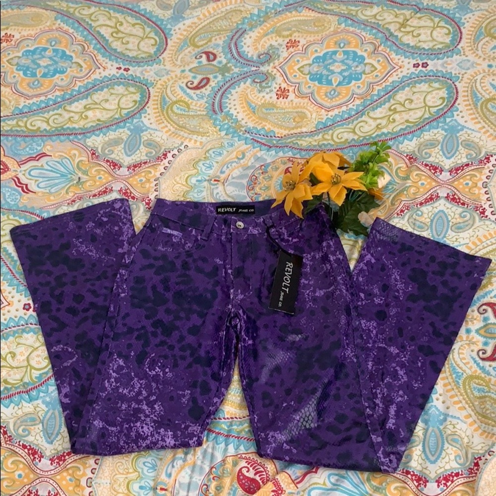 Revolt  jeans retro snake print pants